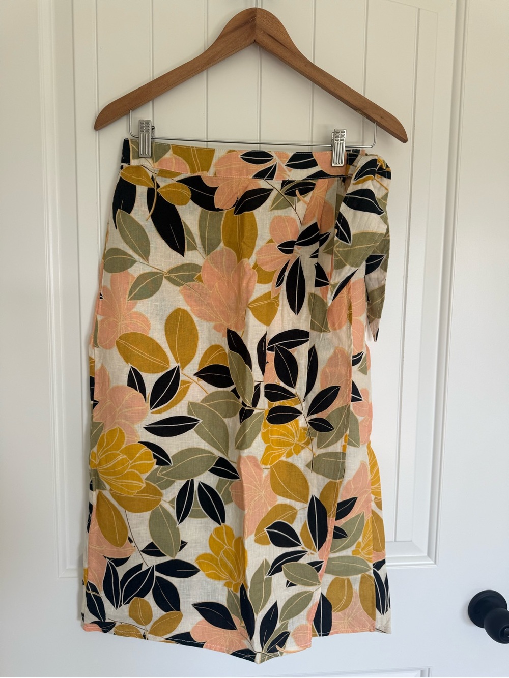Rachel Zoe 100% Linen Tropical Floral Faux Wrap Midi Skirt Vacation Boho Summer - Picture 3 of 8